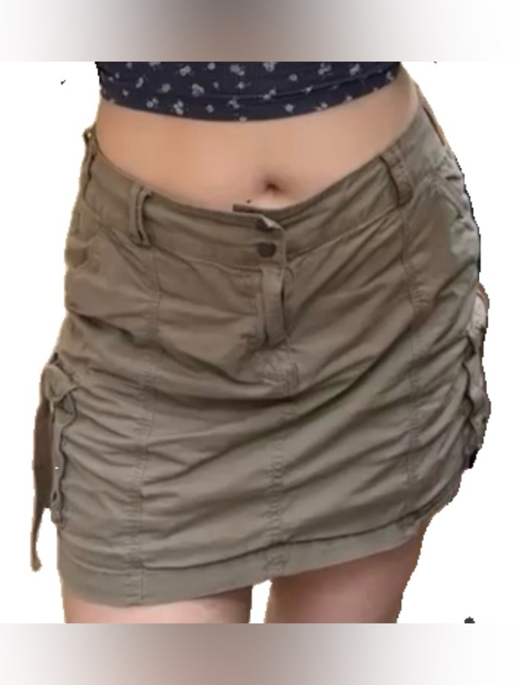 Vintage Y2K Cargo Mini Skirt Skort Grunge Utility Gorpcore Tan Brown Cotton 12/L